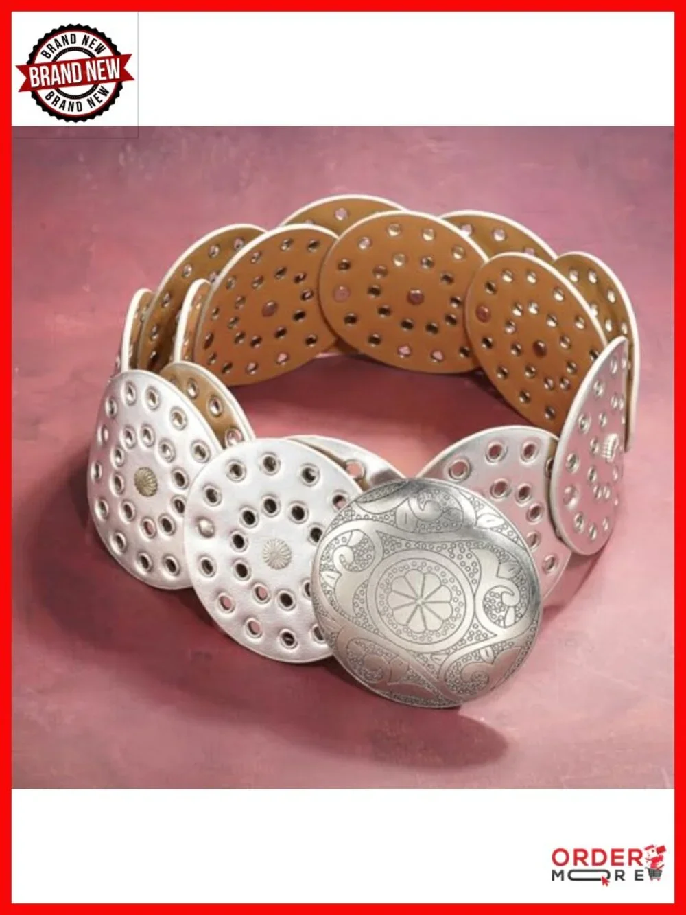 Vintage Western Wide PU Leather Disc Waist Belt - Adjustable 45